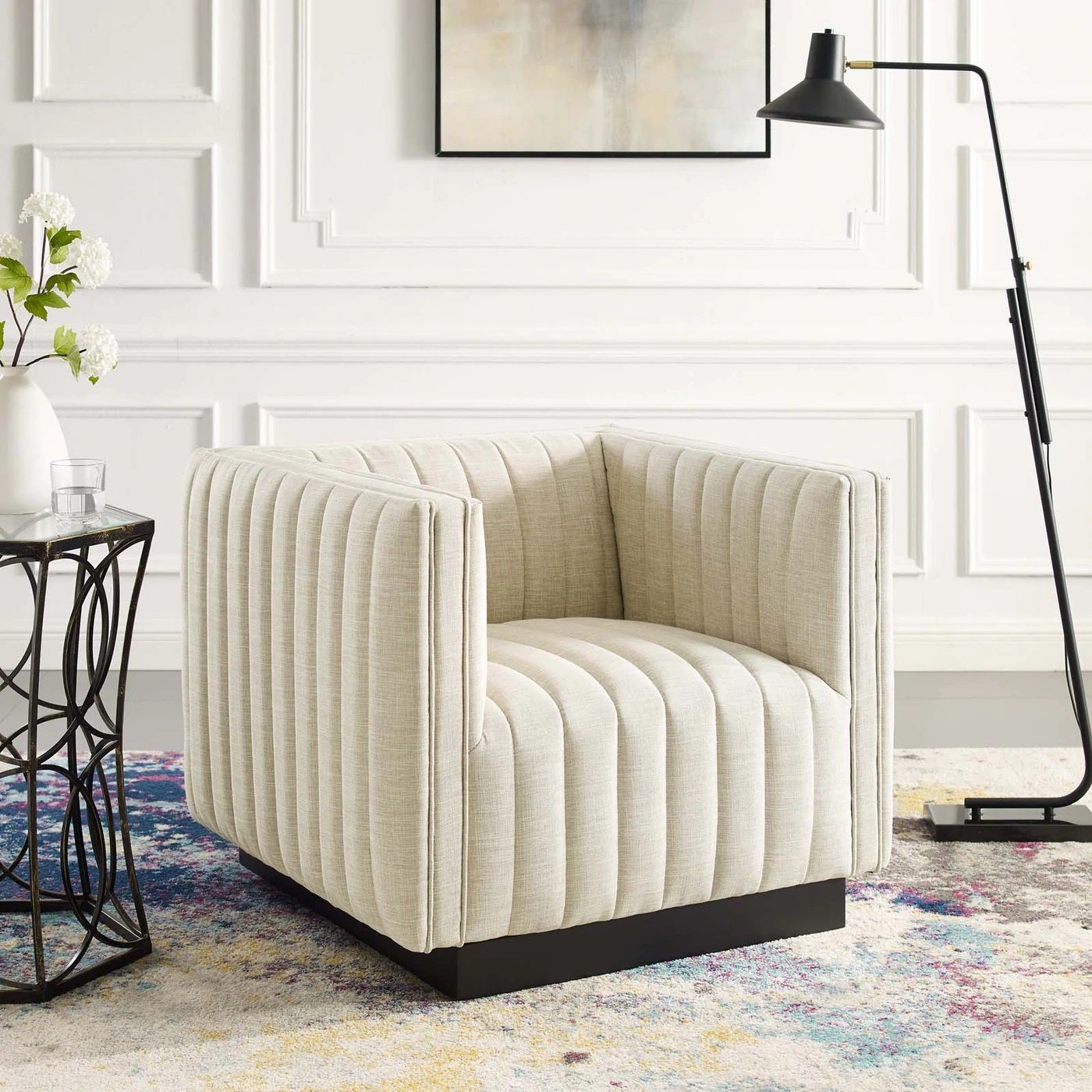 Journe Channel Tufted Fabric Armchair - Beige thumbnail 2