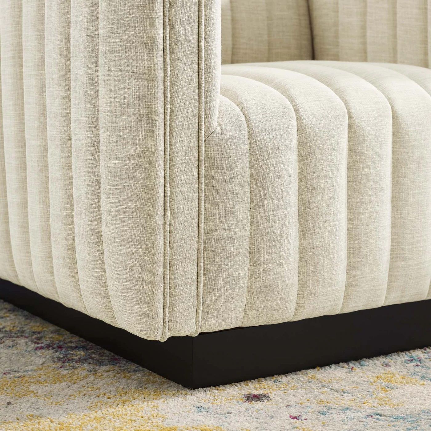 Journe Channel Tufted Fabric Armchair - Beige thumbnail 4
