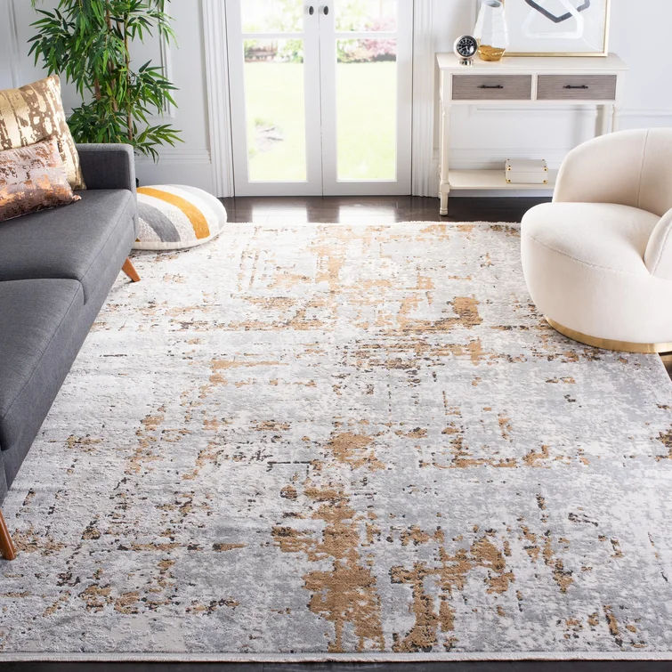 Broadway Abstract Gray Gold Area Rug 9'x12' thumbnail 2