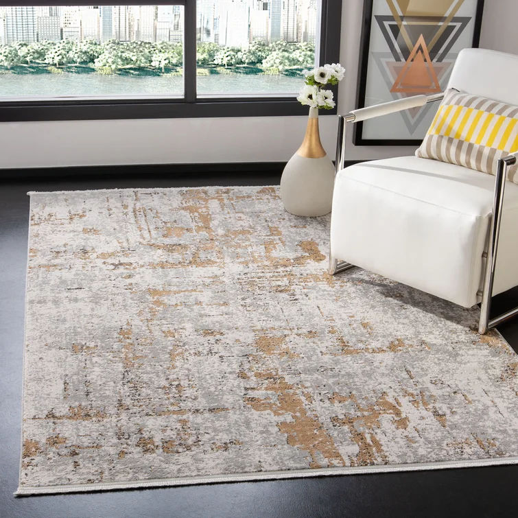 Broadway Abstract Gray Gold Area Rug 9'x12' thumbnail 3