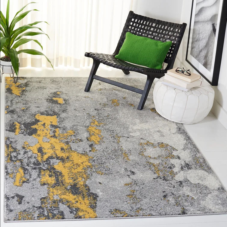 Genesy Abstract Gray Yellow Area Rug 9'x12' thumbnail 2