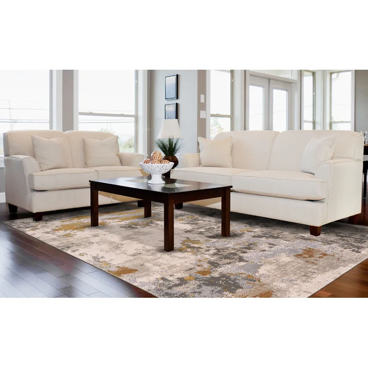 Reichenbach Abstract Ivory Gold Yellow Area Rug-8'x11' thumbnail 2