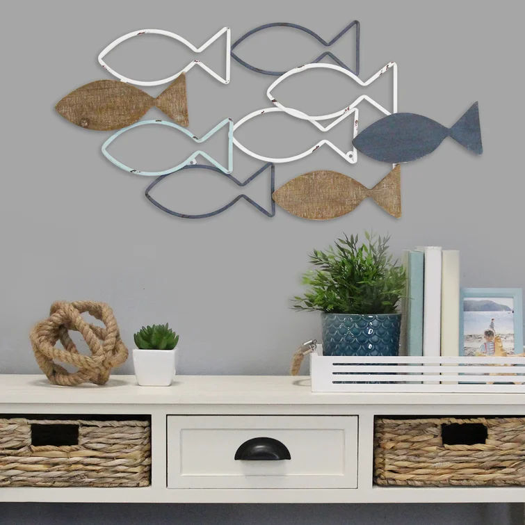 Wood and Metal School of Fish Wall Decor thumbnail 2