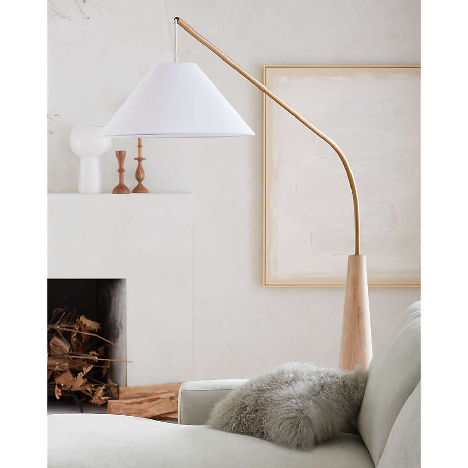 Gibson Wood Hanging Arc Floor Lamp with White Shade thumbnail 2