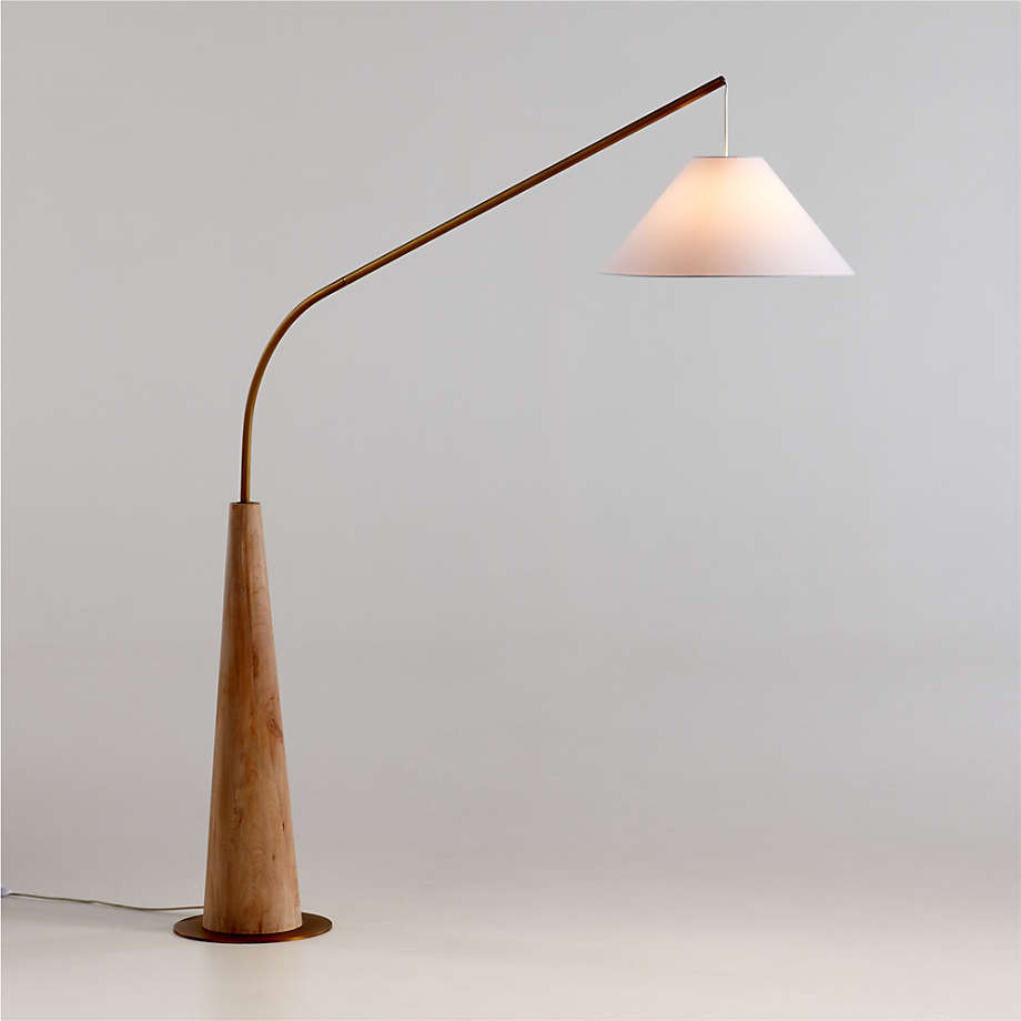 Gibson Wood Hanging Arc Floor Lamp with White Shade thumbnail 3