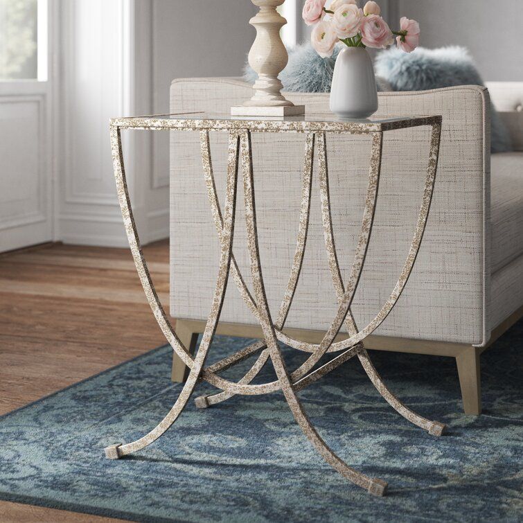 Royse Tall Glass Cross Legs End Table thumbnail 2