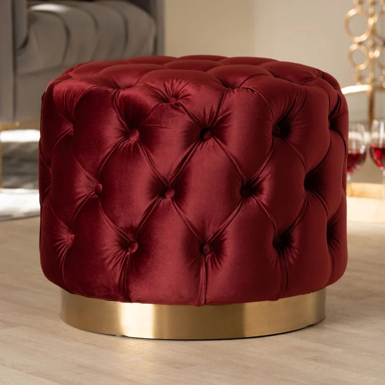 Vista Velvet Tufted Round Footstool Ottoman thumbnail 2