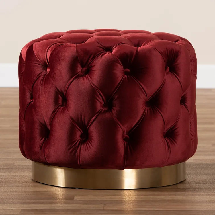 Vista Velvet Tufted Round Footstool Ottoman thumbnail 3