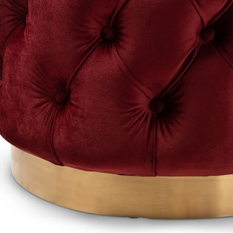 Vista Velvet Tufted Round Footstool Ottoman thumbnail 4