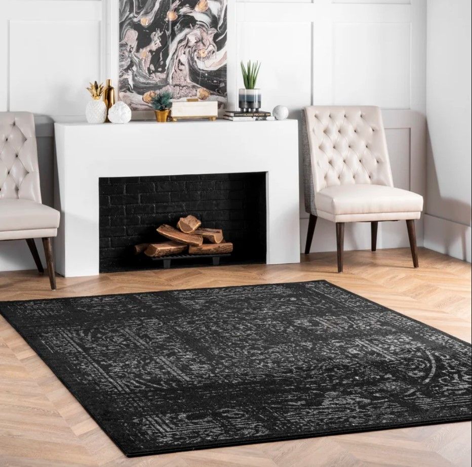 Adetoun Oriental Black Gray Area Rug-7'6"x9'6" thumbnail 2