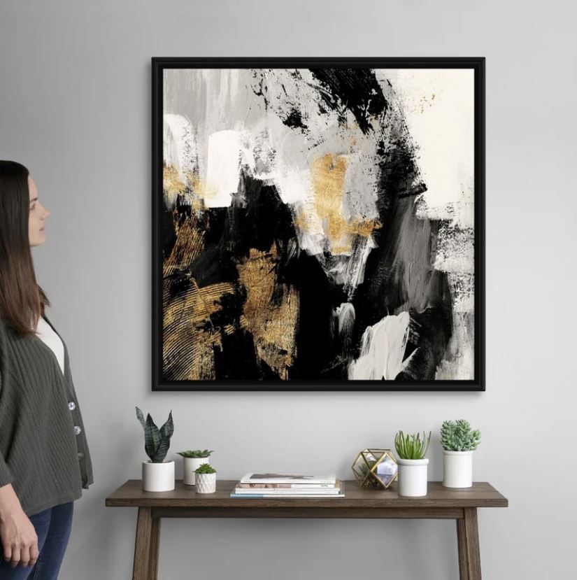 Neutral Gold Collage I by Victoria Borges-Painting on Canvas with frame-38''x38'' thumbnail 4