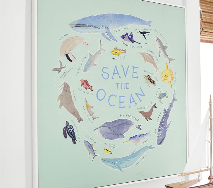 Save The Ocean Glow-in-the-Dark Wall Art With Frame-30"x30" thumbnail 3