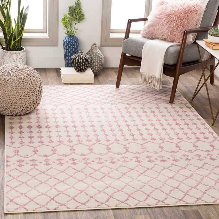 Windley Geometric Pale Pink Cream Area Rug 7'10"x10'2" thumbnail 2