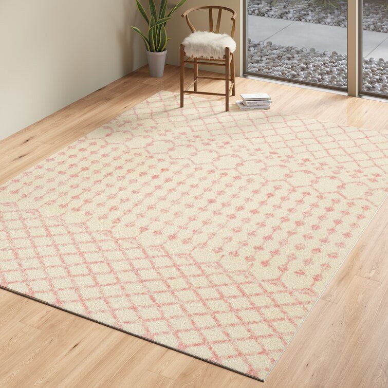 Windley Geometric Pale Pink Cream Area Rug 7'10"x10'2" thumbnail 3