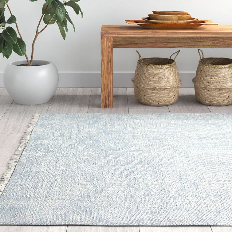 Abby Geometric Hand-Knotted Wool Area Rug in Light Blue7'6"x9'6" thumbnail 2