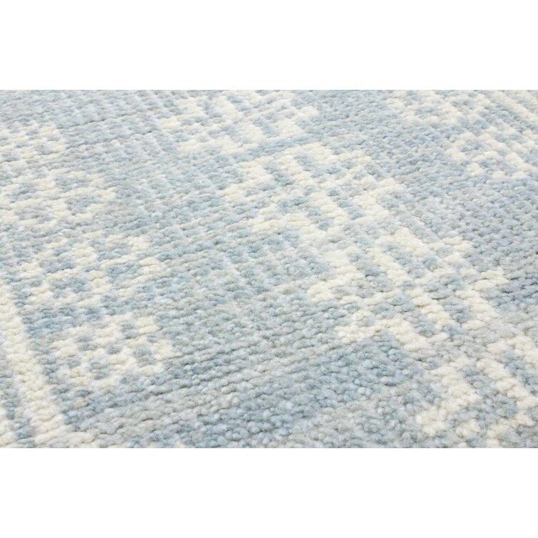 Abby Geometric Hand-Knotted Wool Area Rug in Light Blue7'6"x9'6" thumbnail 4