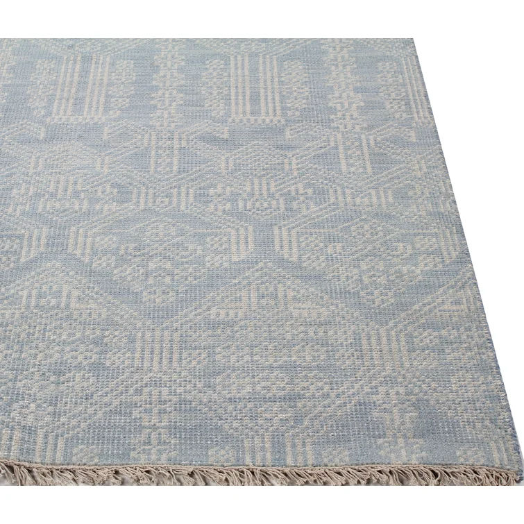 Abby Geometric Hand-Knotted Wool Area Rug in Light Blue7'6"x9'6" thumbnail 6