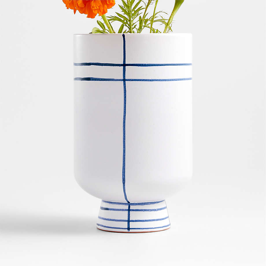 Tunise Blue and White Stripe Vase 9" thumbnail 2