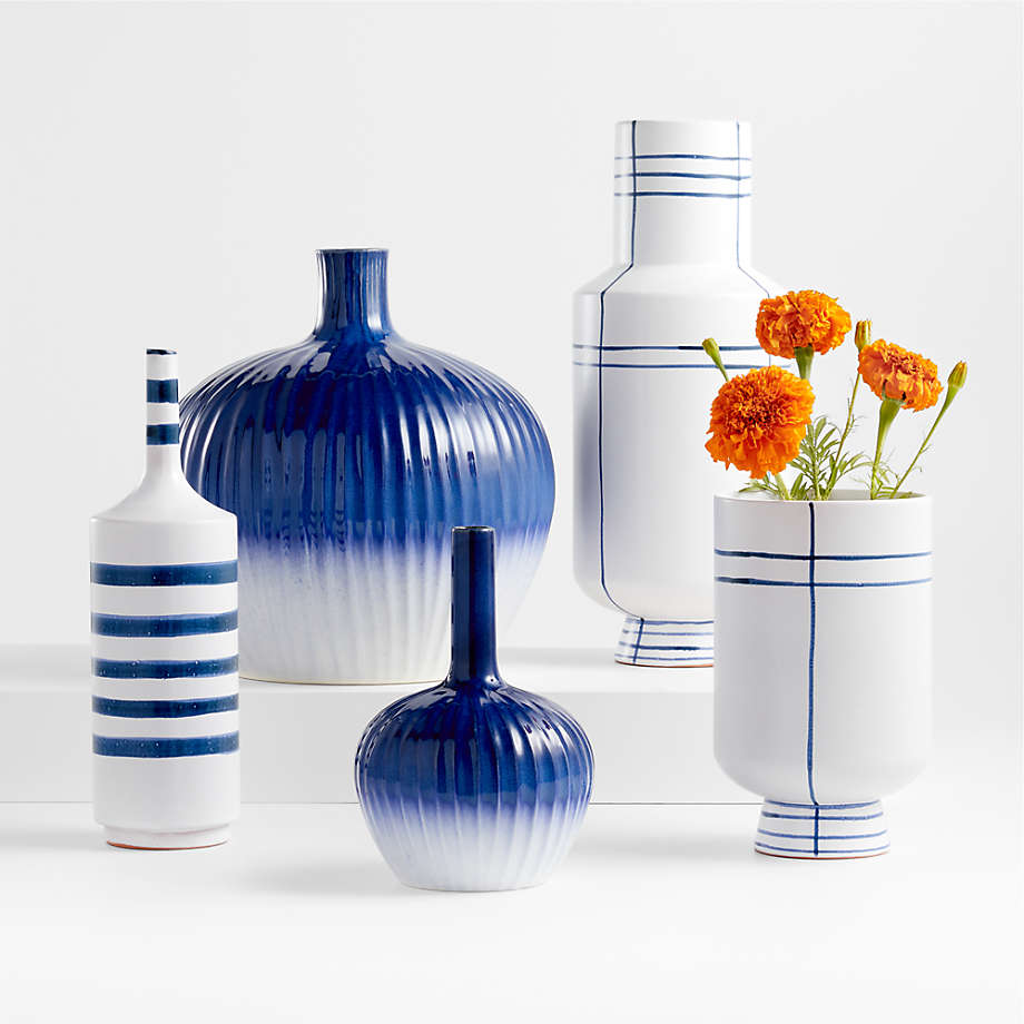 Tunise Blue and White Stripe Vase 9" thumbnail 3