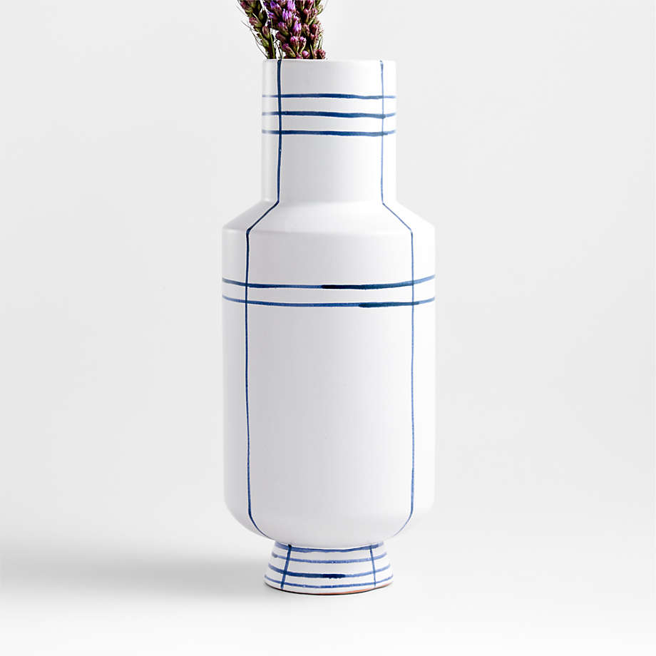 Tunise Blue and White Stripe Vase 15" thumbnail 2