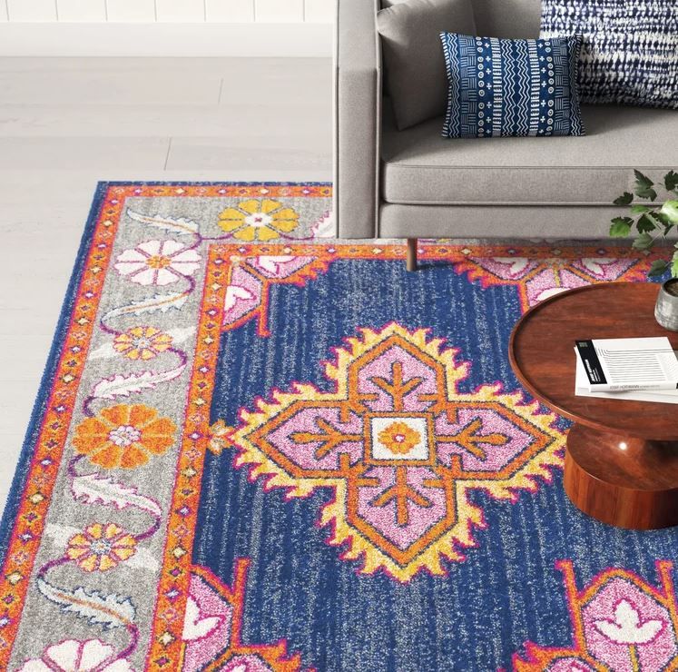 Adelia Oriental Area Rug in Blue Orange-7'10''x10'x3'' thumbnail 2