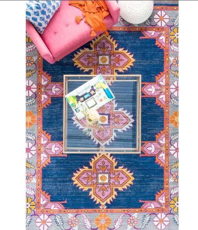Adelia Oriental Area Rug in Blue Orange-7'10''x10'x3'' thumbnail 4