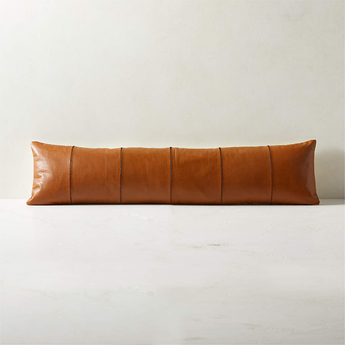Artigo Brown Leather Lumbar Pillow With Down-Alternative Insert 48"x12" thumbnail 3