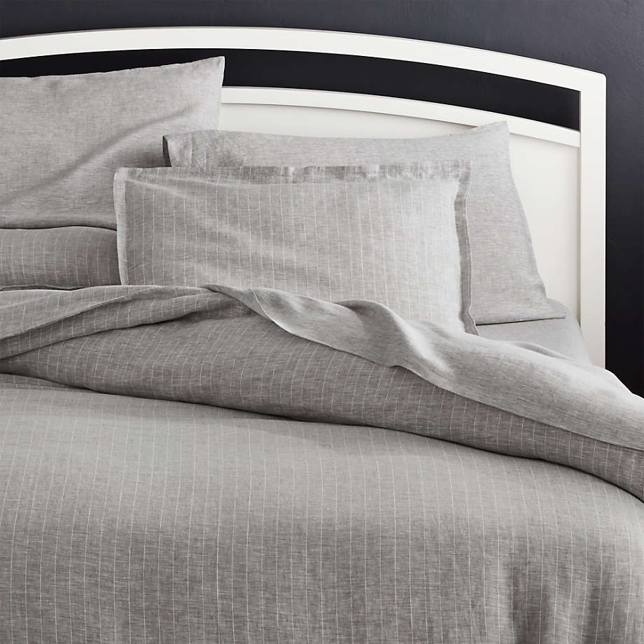 Pure Linen Pinstripe Grey Standard Pillow Sham-26"x20" thumbnail 2