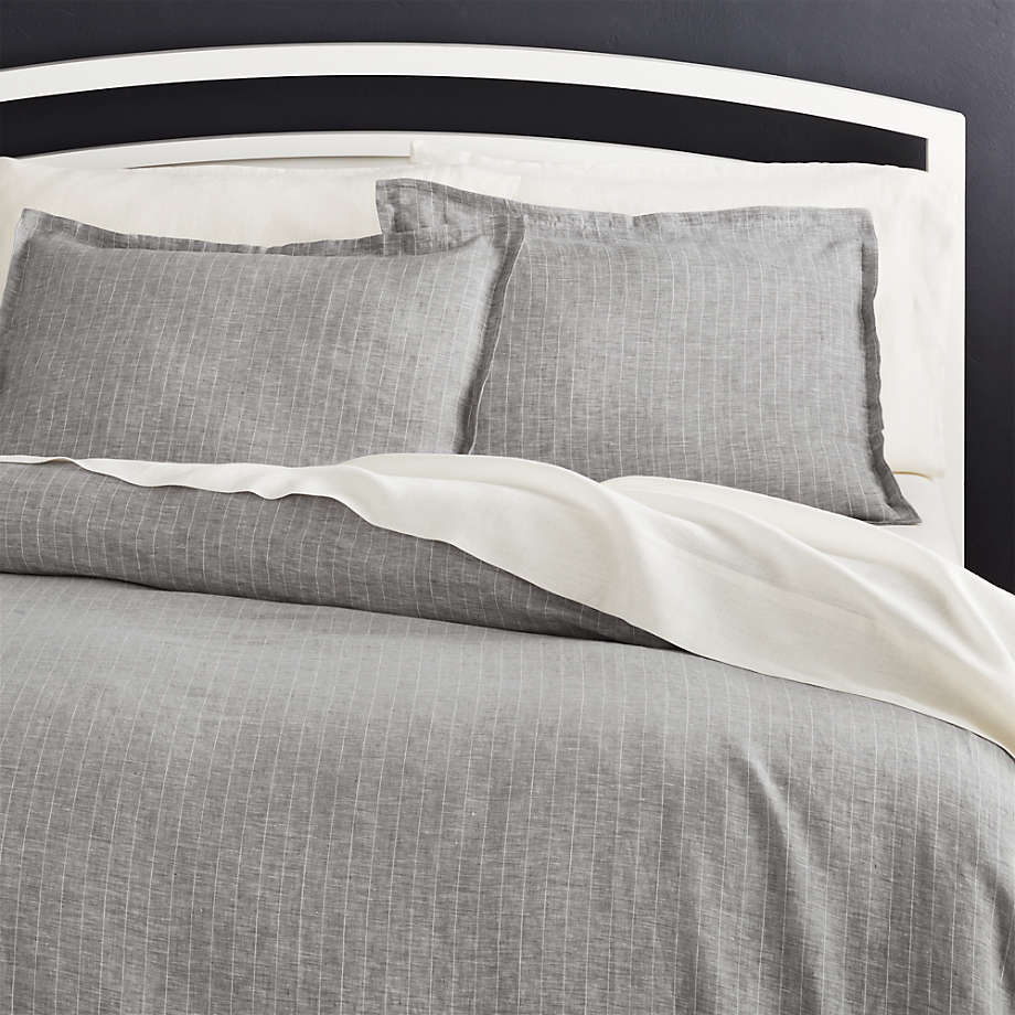 Pure Linen Pinstripe Grey Euro Pillow Sham With Insert 26"x26" thumbnail 2