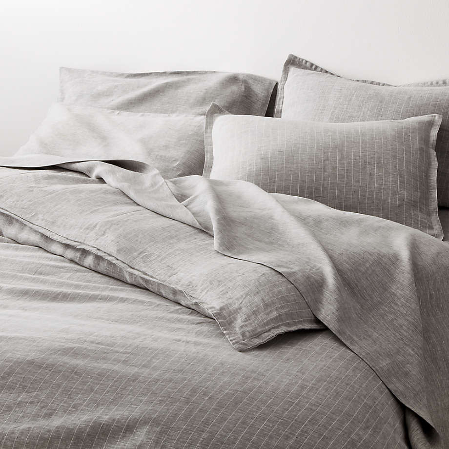 Pure Linen Pinstripe Grey Euro Pillow Sham With Insert 26"x26" thumbnail 4