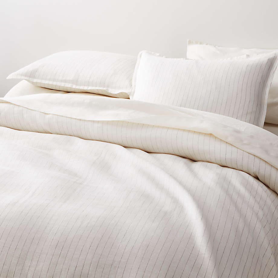 Pure Linen Pinstripe Warm White King Pillow Sham 36"x20" thumbnail 2