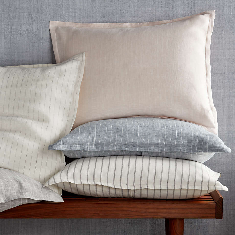 Pure Linen Pinstripe Warm White King Pillow Sham 36"x20" thumbnail 3