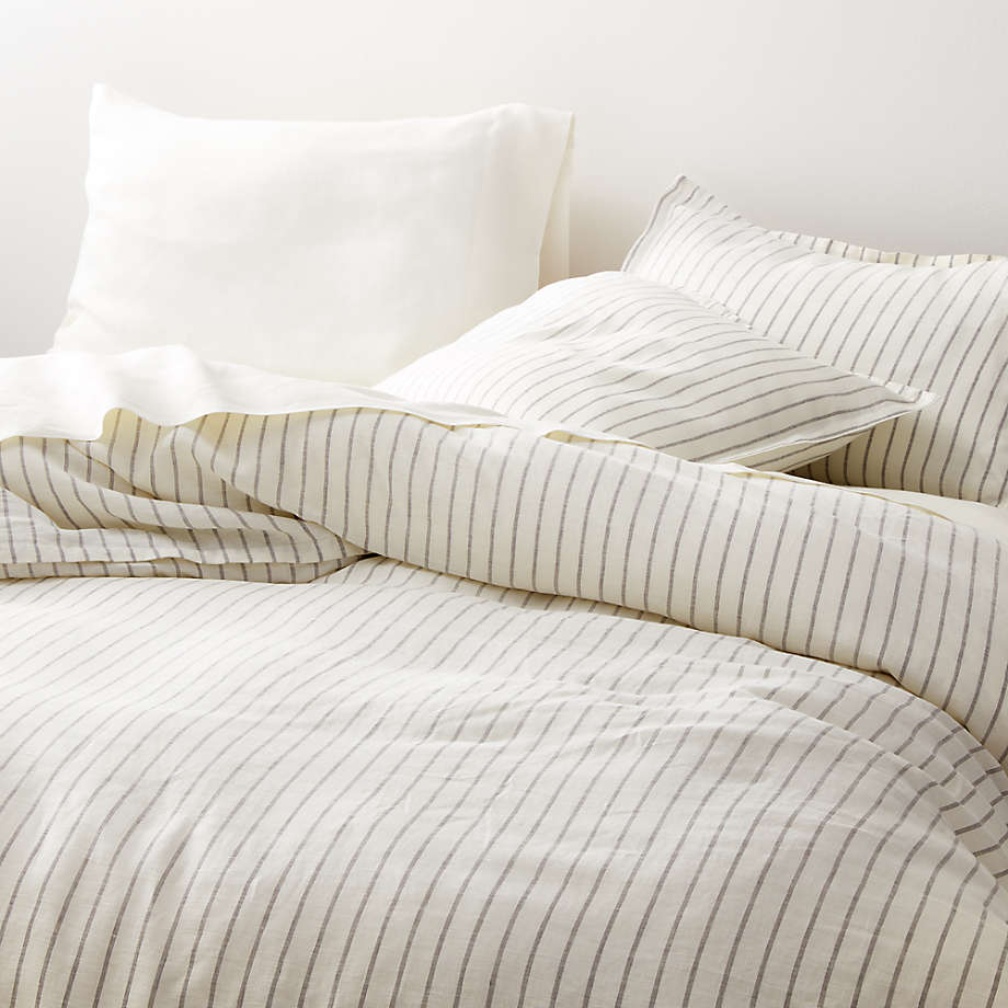 Pure Linen Wide Stripe Warm White King Pillow Sham-20"x36" thumbnail 4