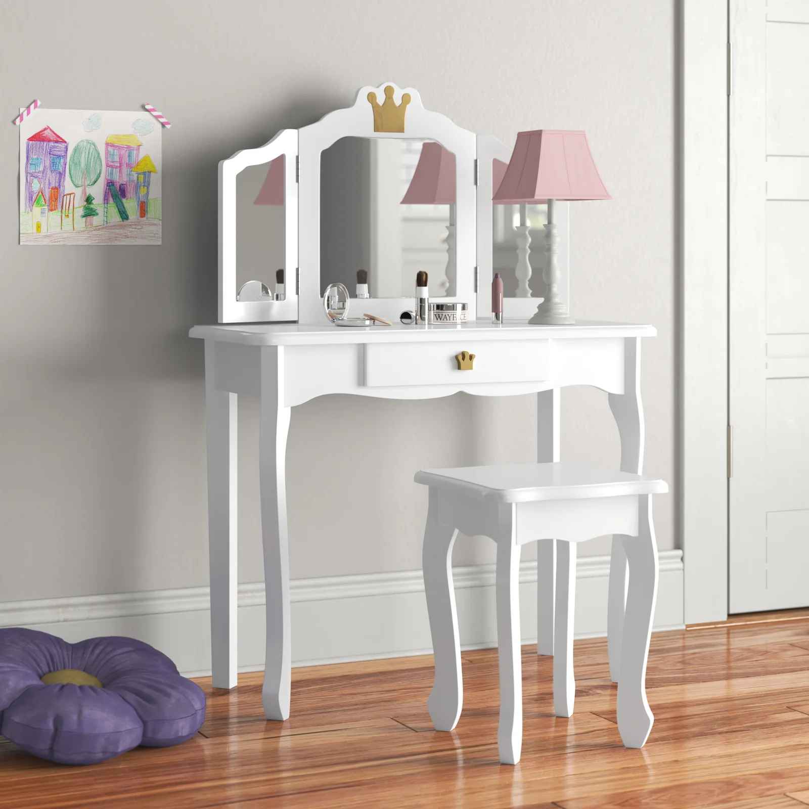 Isiah Solid Wood Kids Vanity Set with Mirror thumbnail 2