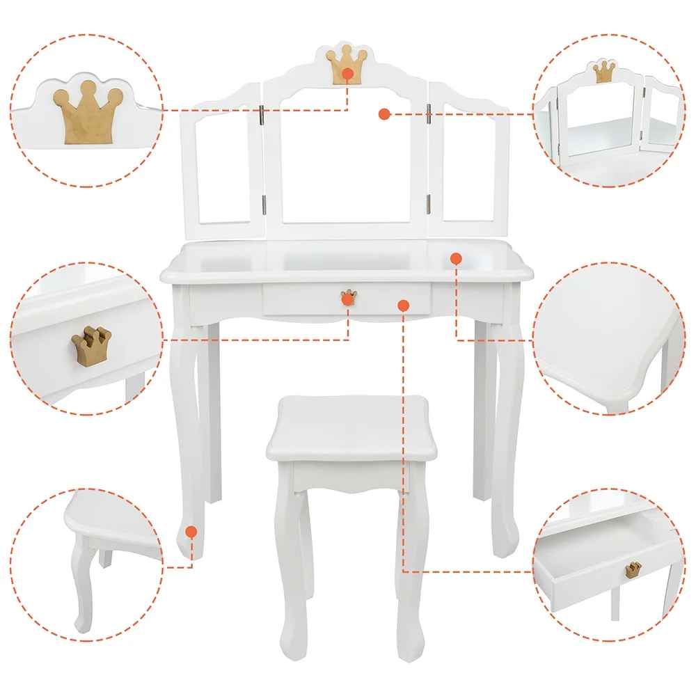 Isiah Solid Wood Kids Vanity Set with Mirror thumbnail 6