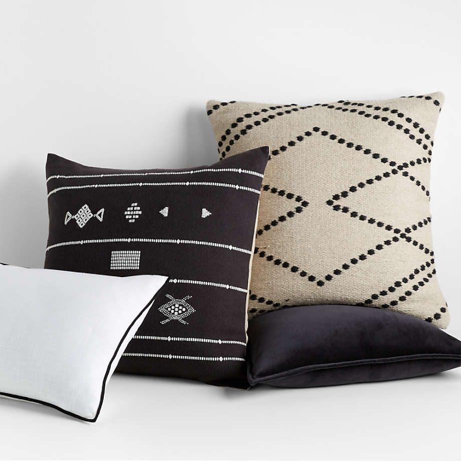 Yacon Embroidered Black and White Pillow Cover No Insert 23"x23" thumbnail 2