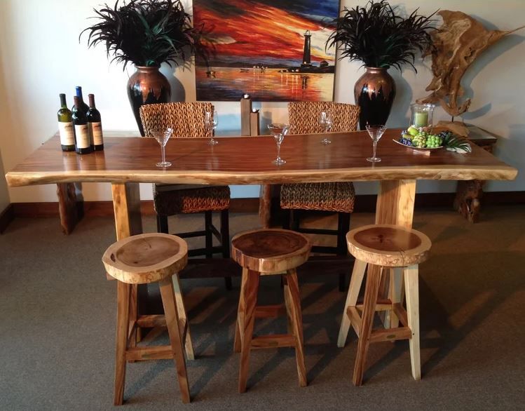 Cardoza Bar Height Suar Solid Wood Pedestal Dining Table thumbnail 2