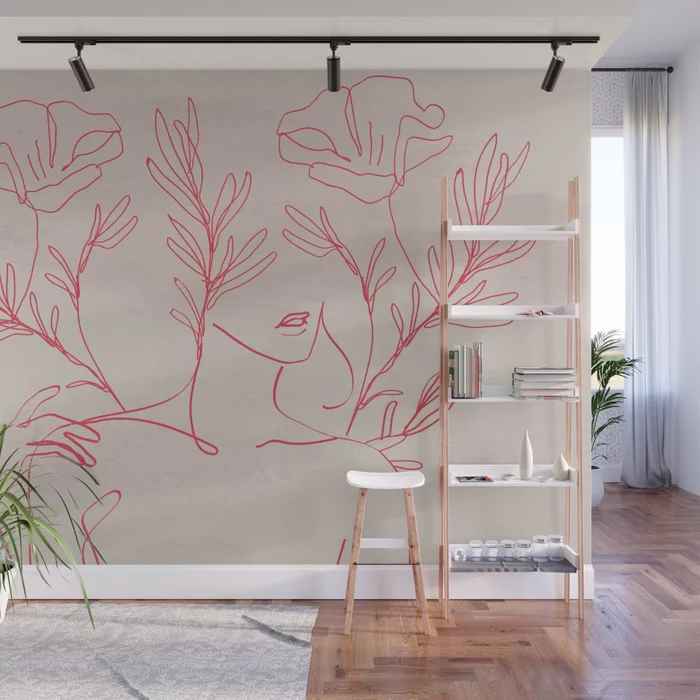 Line Art Spiritual Flowers Wall Mural-12'x8' thumbnail 2