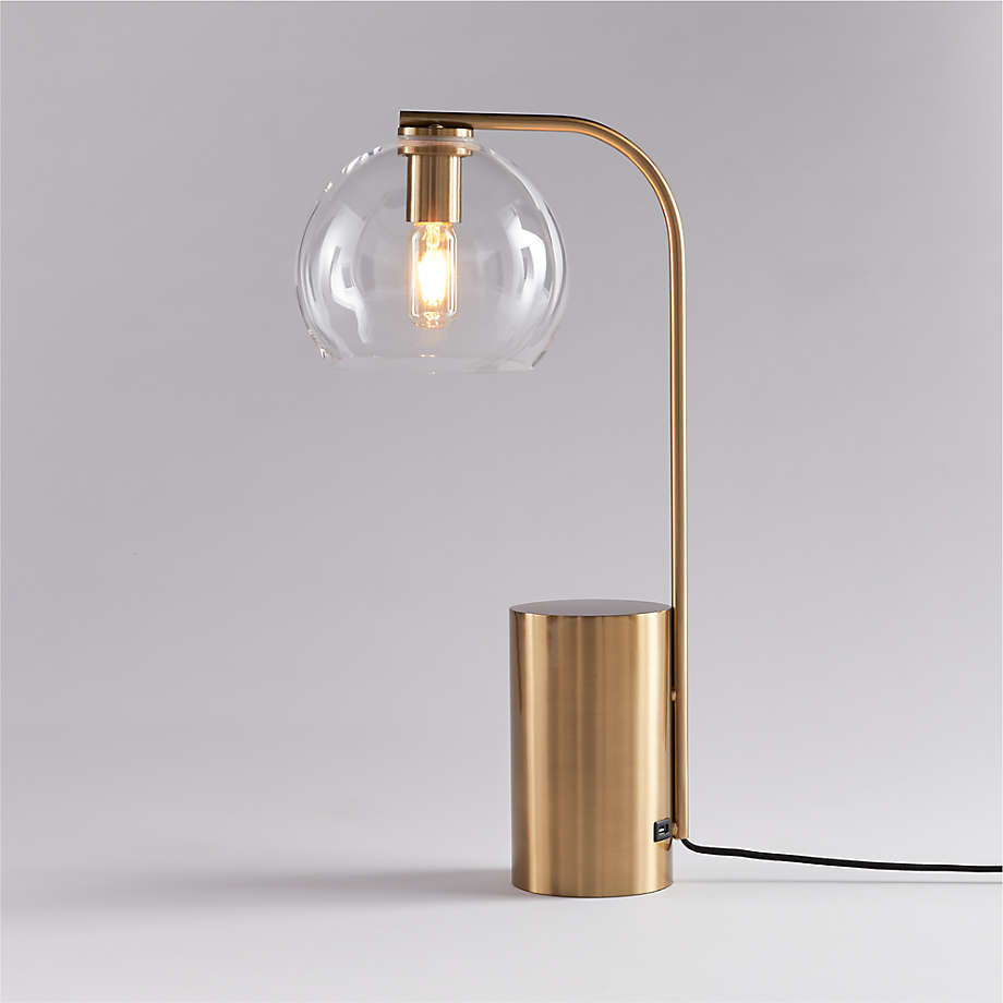 Arren USB Brass Table Lamp with Clear Round Shade thumbnail 2