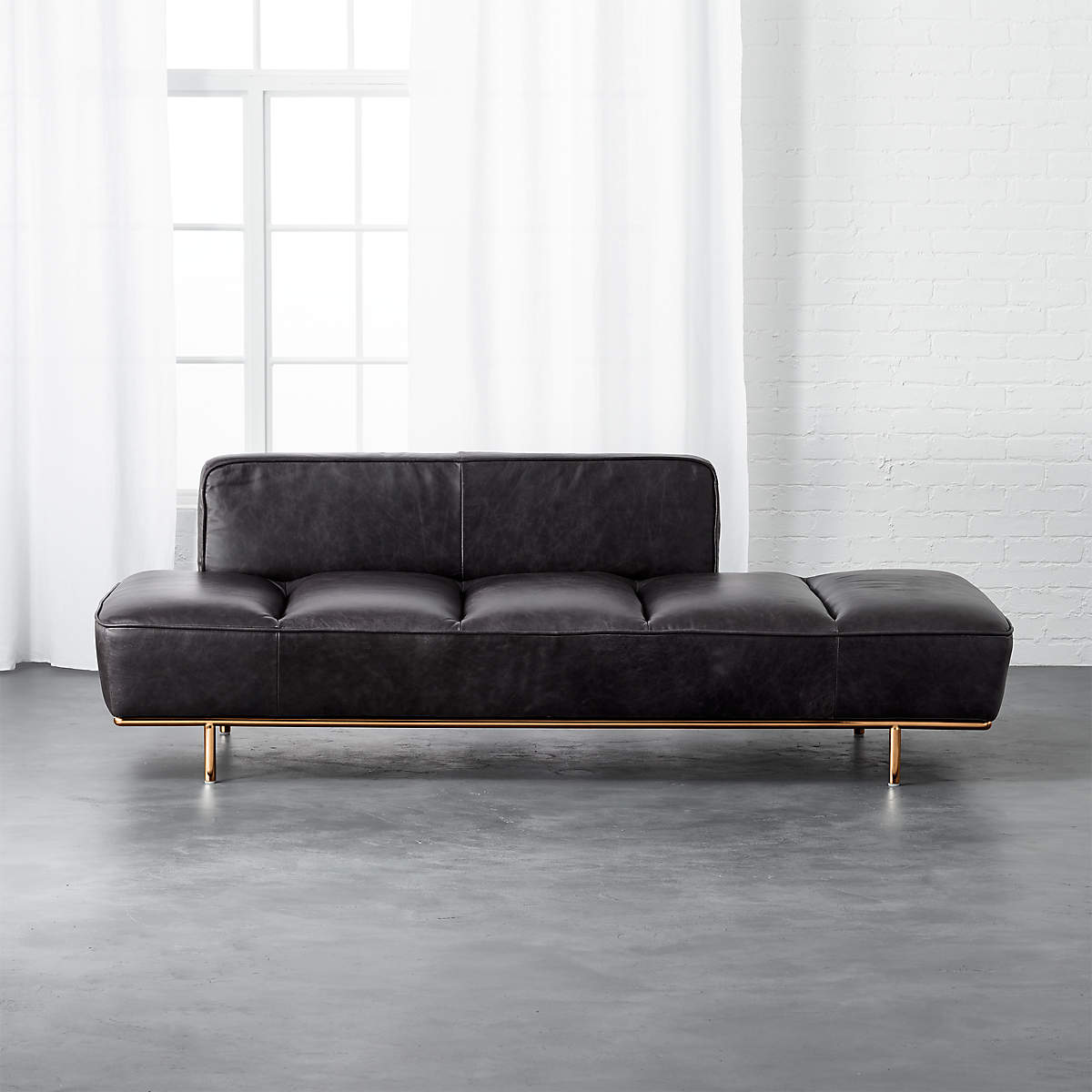Lawndale Black Leather Daybed With Brass Base thumbnail 2