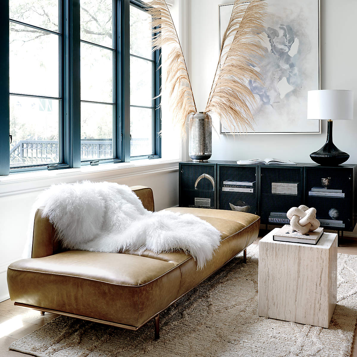 Lawndale Saddle Leather Daybed With Brass Base thumbnail 2