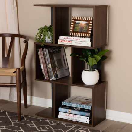 Baxton Brown And Dark Grey Finished Display Bookcase thumbnail 2