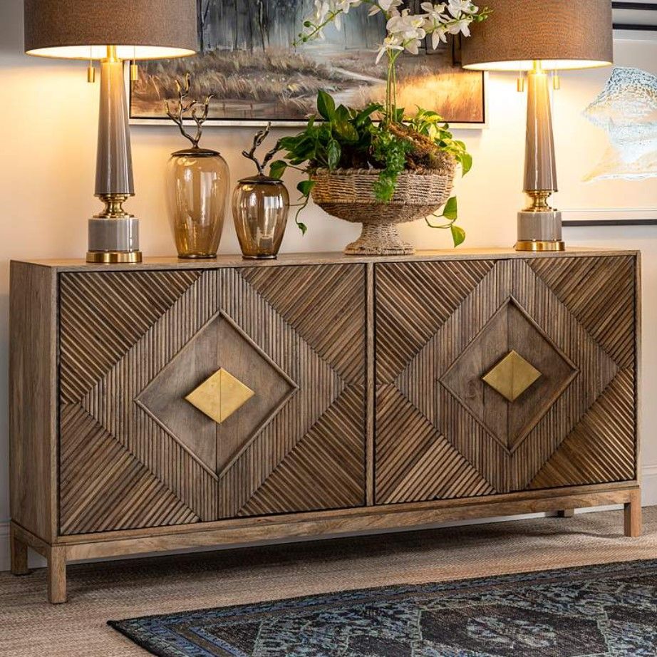 Brookline Wide Brown Mango Wood 4 Door Sideboard thumbnail 2