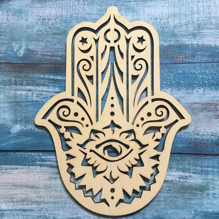 Wooden Crystal Mesh Plate Sacred Geometric Wall Hanging Hamsa thumbnail 3
