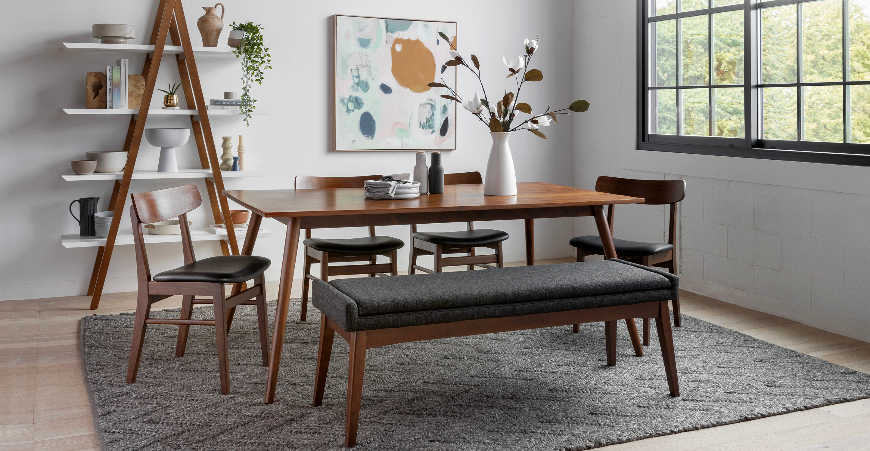 Ecole Black Leather Walnut Dining Chair Set Of 2 thumbnail 2