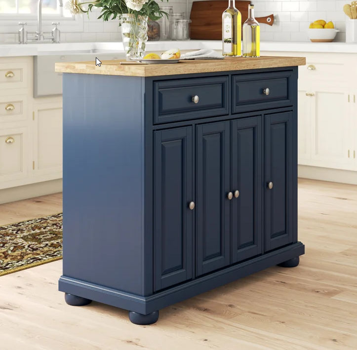 Antonella Wide Rolling Kitchen Island with Solid Wood Top thumbnail 2