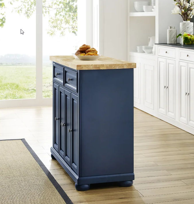 Antonella Wide Rolling Kitchen Island with Solid Wood Top thumbnail 3