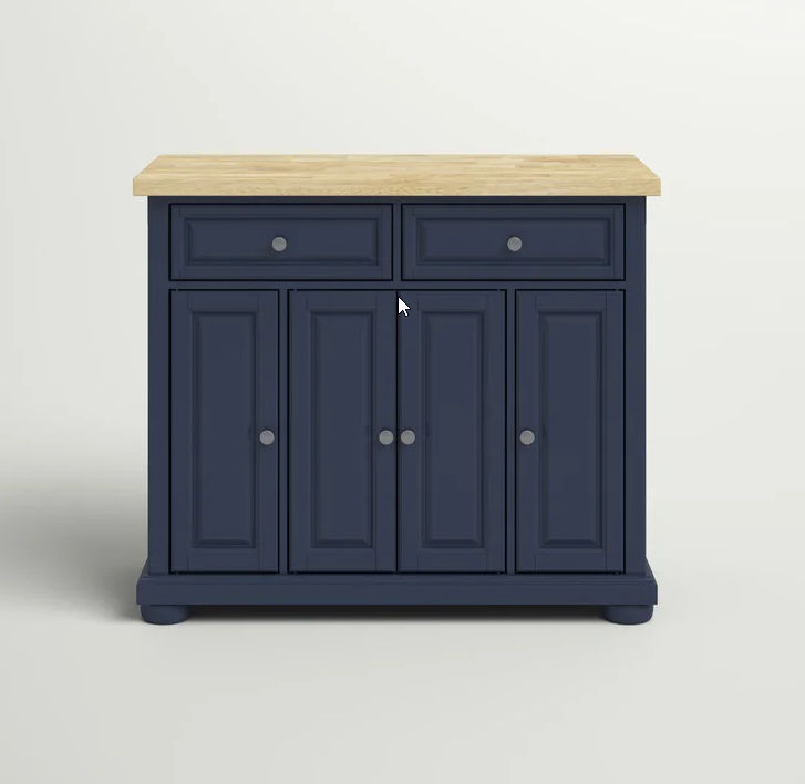 Antonella Wide Rolling Kitchen Island with Solid Wood Top thumbnail 4