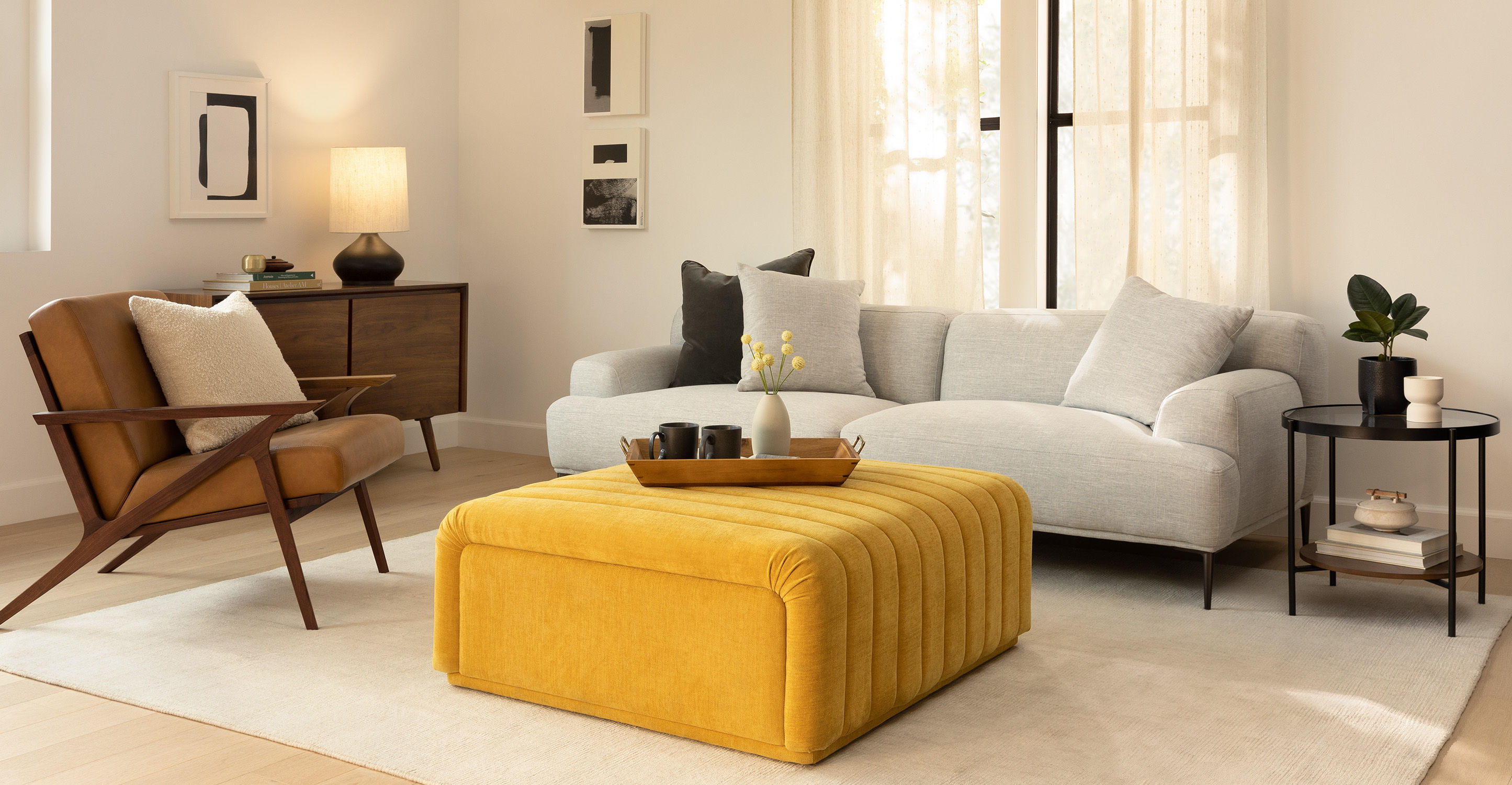 Sefto Marigold Yellow Ottoman thumbnail 2