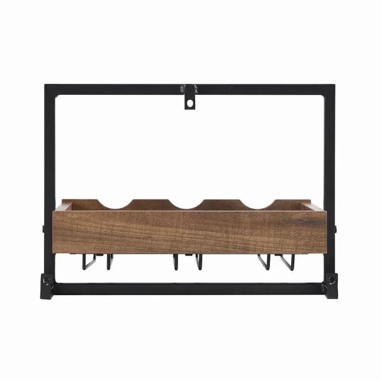 Mabery 3 Bottle Wall Mounted Wine Bottle and Glass Rack thumbnail 3